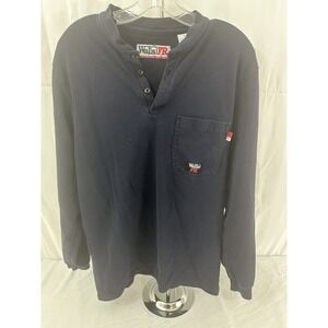 Walls FR Mens Navy Blue Flame Resistant Long Sleeve Henley Work Shirt Size M RG